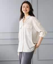 F6BGD06230 MICHEL KLEIN(小さいサイズ)(メゾン ドゥ サンク) [小さいサイズ]シアーツイルオーバーシャツ ブラック