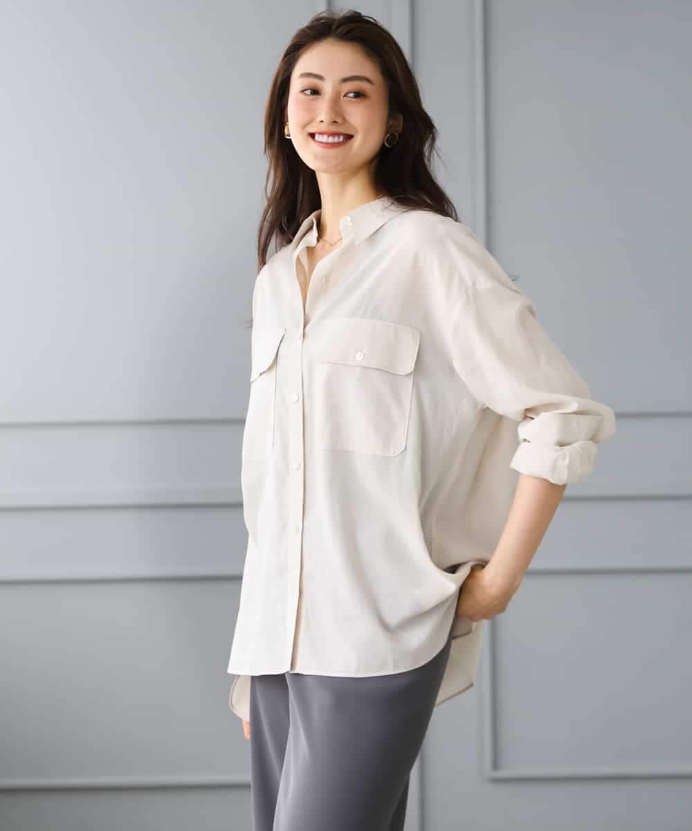 F6BGD06230 MICHEL KLEIN(小さいサイズ)(メゾン ドゥ サンク) [小さいサイズ]シアーツイルオーバーシャツ ブラック