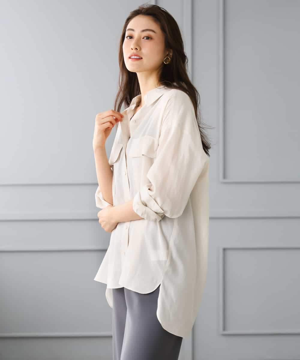 F6BGD06230 MICHEL KLEIN(小さいサイズ)(メゾン ドゥ サンク) [小さいサイズ]シアーツイルオーバーシャツ ブラック