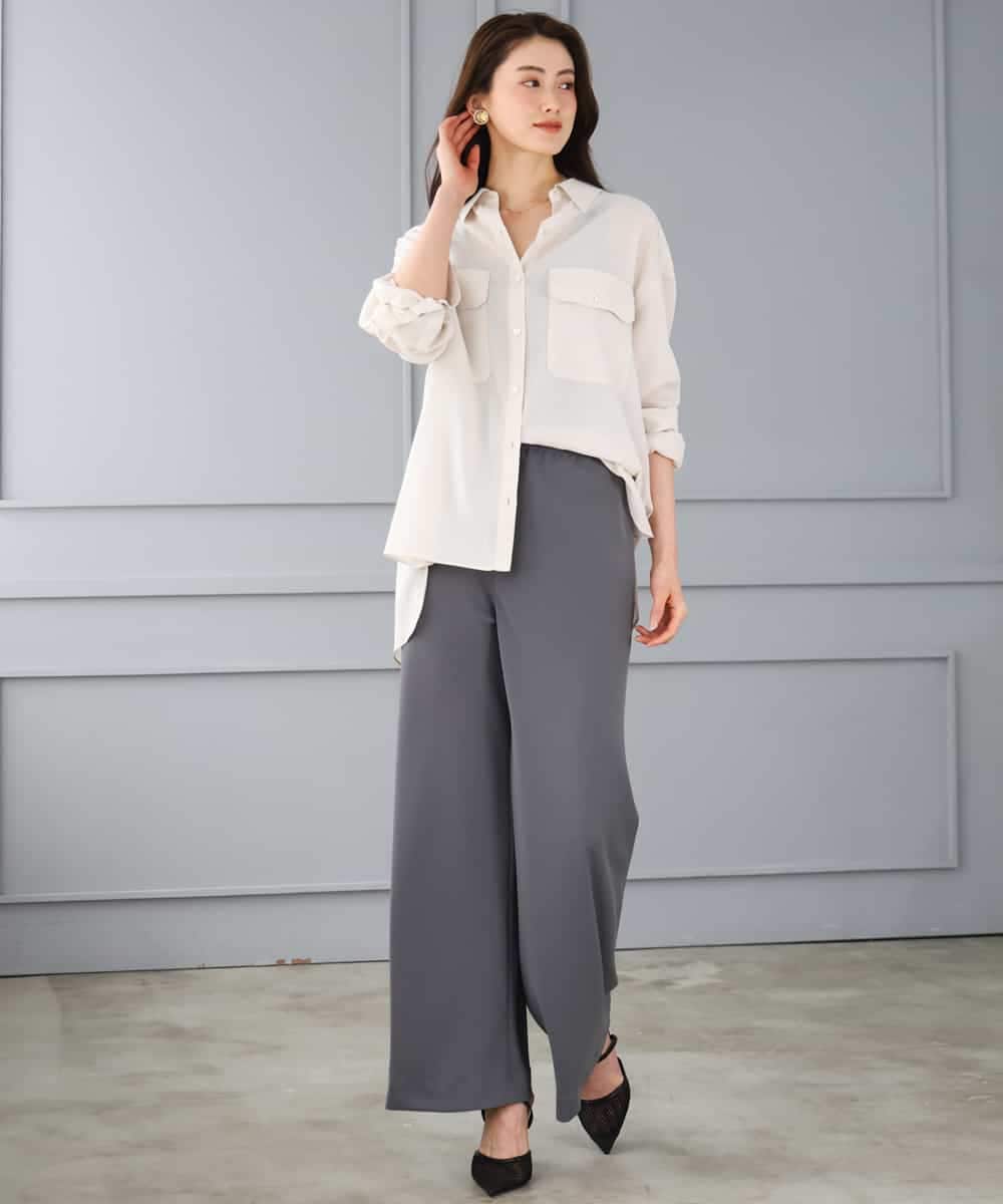 F6BGD06230 MICHEL KLEIN(小さいサイズ)(メゾン ドゥ サンク) [小さいサイズ]シアーツイルオーバーシャツ ブラック