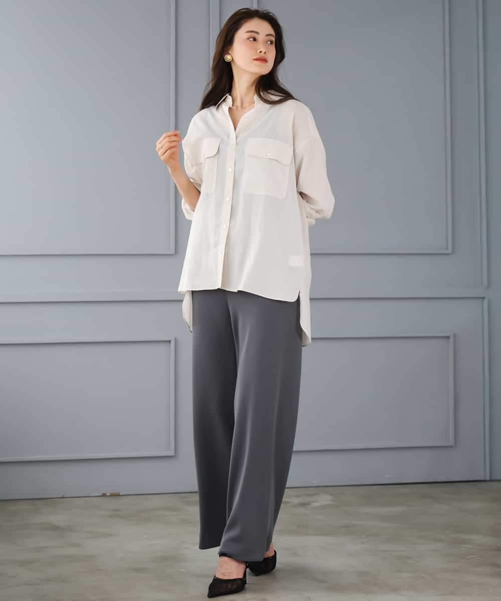 F6BGD06230 MICHEL KLEIN(小さいサイズ)(メゾン ドゥ サンク) [小さいサイズ]シアーツイルオーバーシャツ ブラック