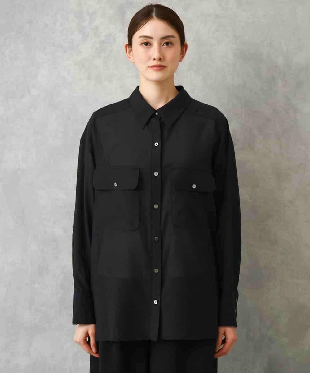 F6BGD06230 MICHEL KLEIN(小さいサイズ)(メゾン ドゥ サンク) [小さいサイズ]シアーツイルオーバーシャツ ブラック