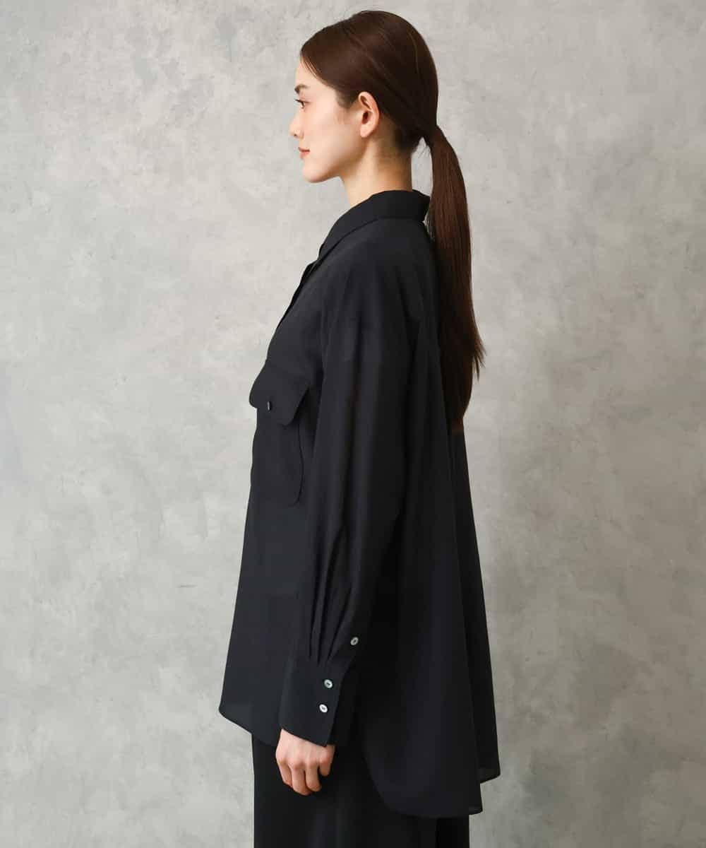 F6BGD06230 MICHEL KLEIN(小さいサイズ)(メゾン ドゥ サンク) [小さいサイズ]シアーツイルオーバーシャツ ブラック