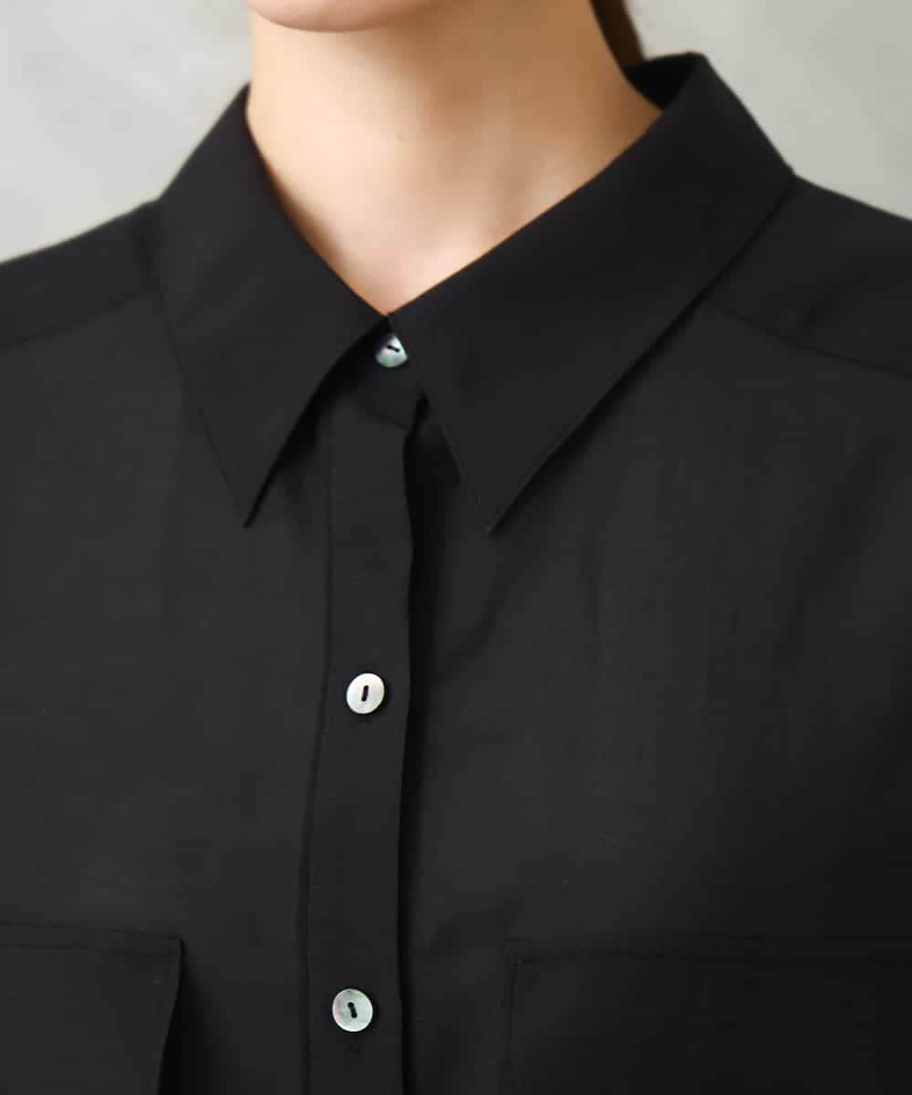 F6BGD06230 MICHEL KLEIN(小さいサイズ)(メゾン ドゥ サンク) [小さいサイズ]シアーツイルオーバーシャツ ブラック