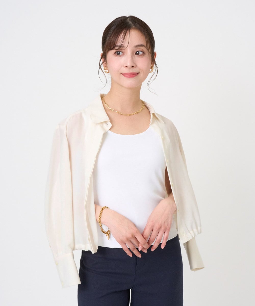 F6BGD07290 MICHEL KLEIN(小さいサイズ)(メゾン ドゥ サンク) [小さいサイズ]シアータッチ ドローストリングシャツブラウス アイボリー