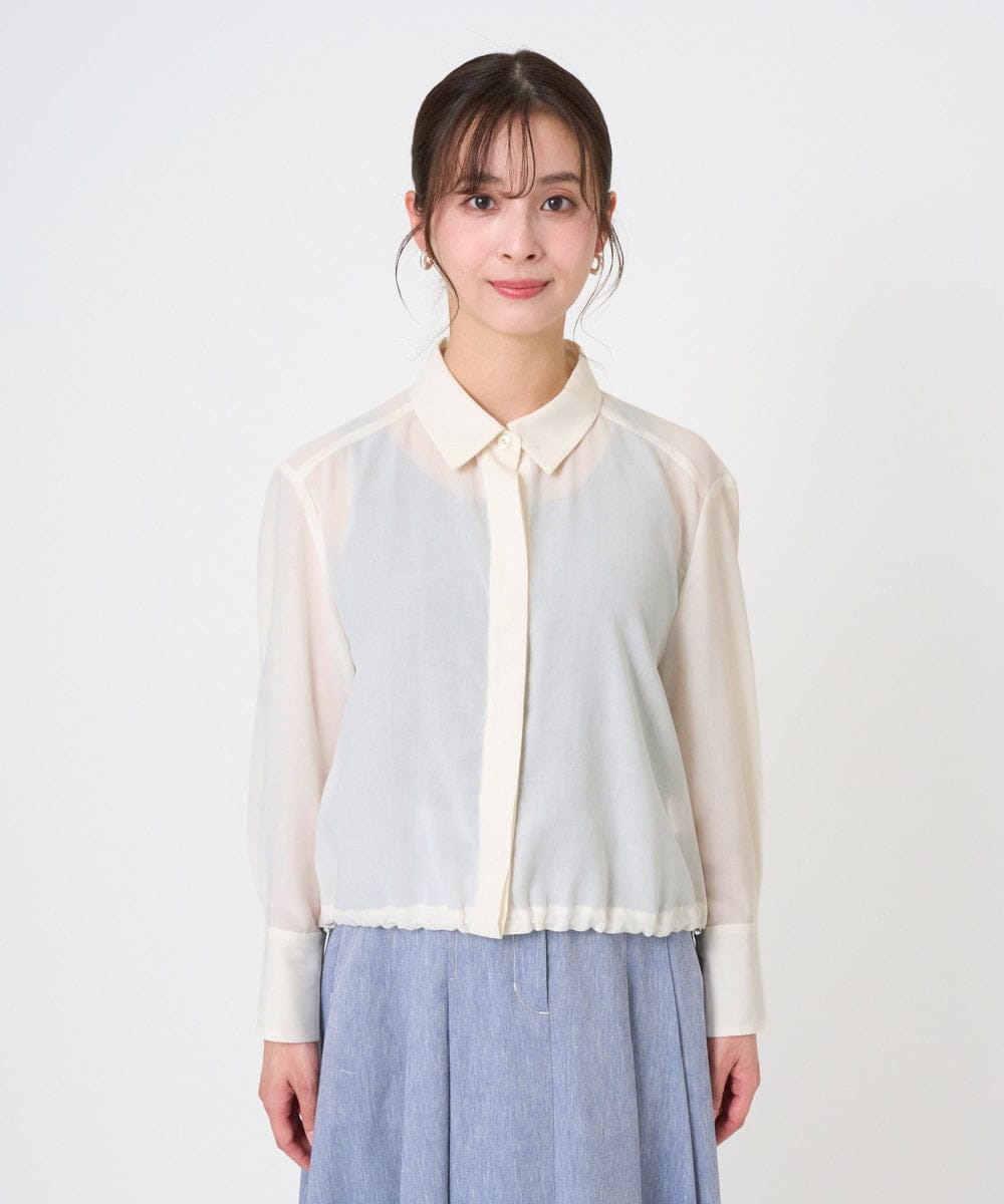 F6BGD07290 MICHEL KLEIN(小さいサイズ)(メゾン ドゥ サンク) [小さいサイズ]シアータッチ ドローストリングシャツブラウス アイボリー