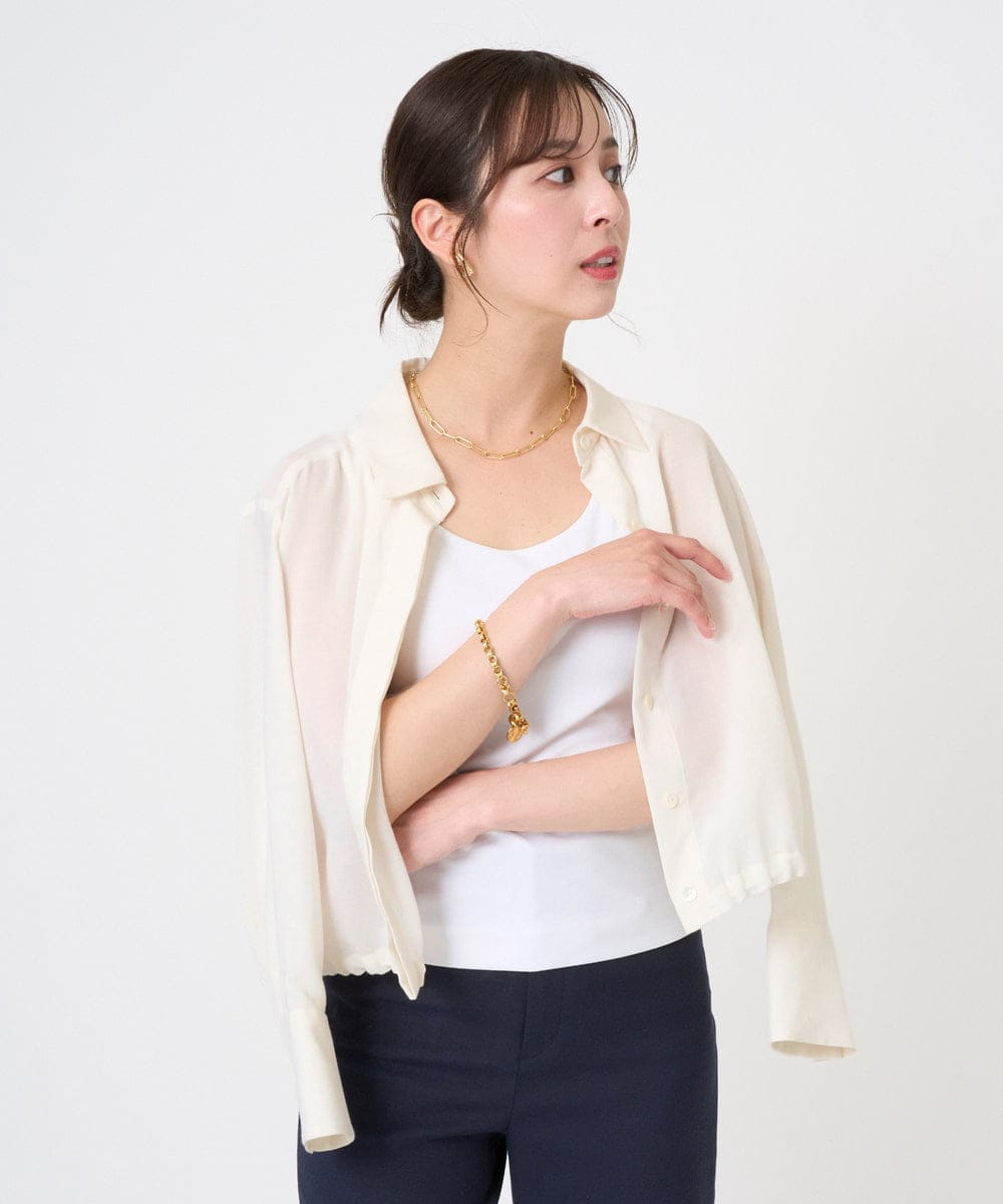 F6BGD07290 MICHEL KLEIN(小さいサイズ)(メゾン ドゥ サンク) [小さいサイズ]シアータッチ ドローストリングシャツブラウス アイボリー