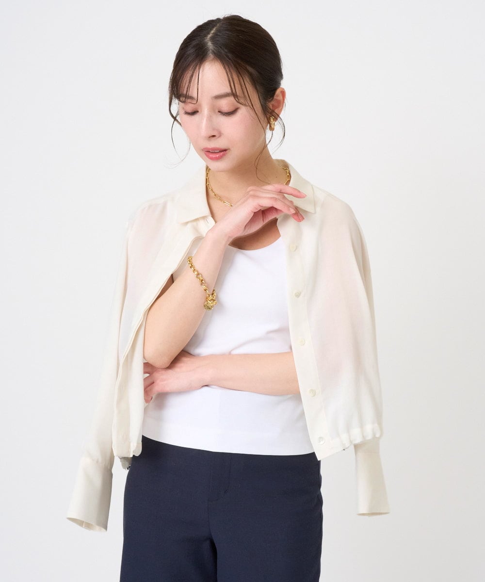 F6BGD07290 MICHEL KLEIN(小さいサイズ)(メゾン ドゥ サンク) [小さいサイズ]シアータッチ ドローストリングシャツブラウス アイボリー