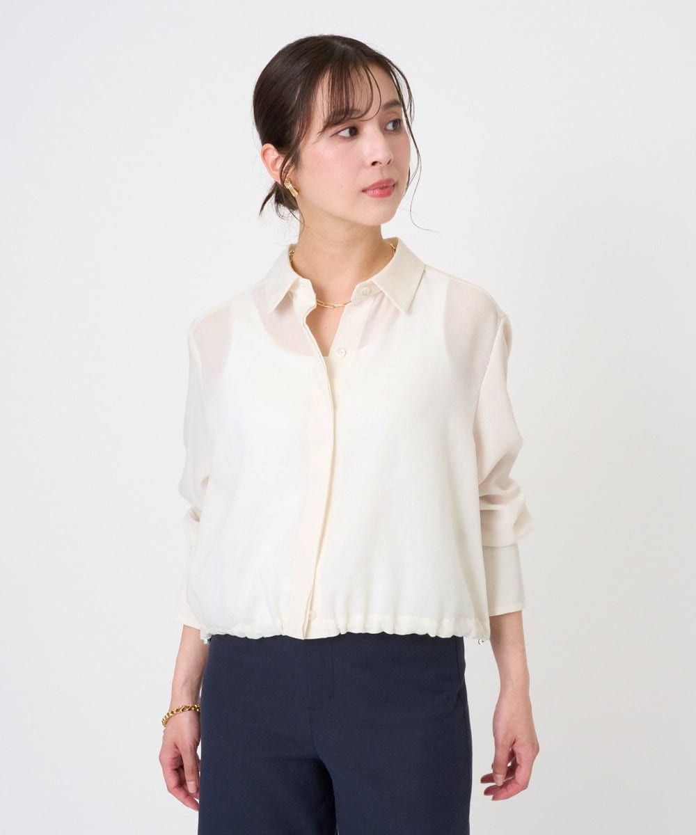 F6BGD07290 MICHEL KLEIN(小さいサイズ)(メゾン ドゥ サンク) [小さいサイズ]シアータッチ ドローストリングシャツブラウス アイボリー