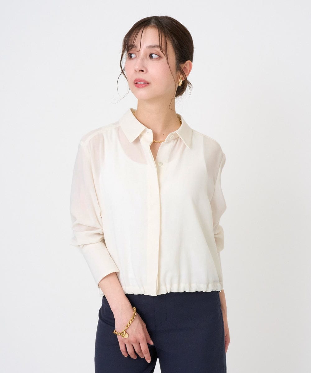 F6BGD07290 MICHEL KLEIN(小さいサイズ)(メゾン ドゥ サンク) [小さいサイズ]シアータッチ ドローストリングシャツブラウス アイボリー