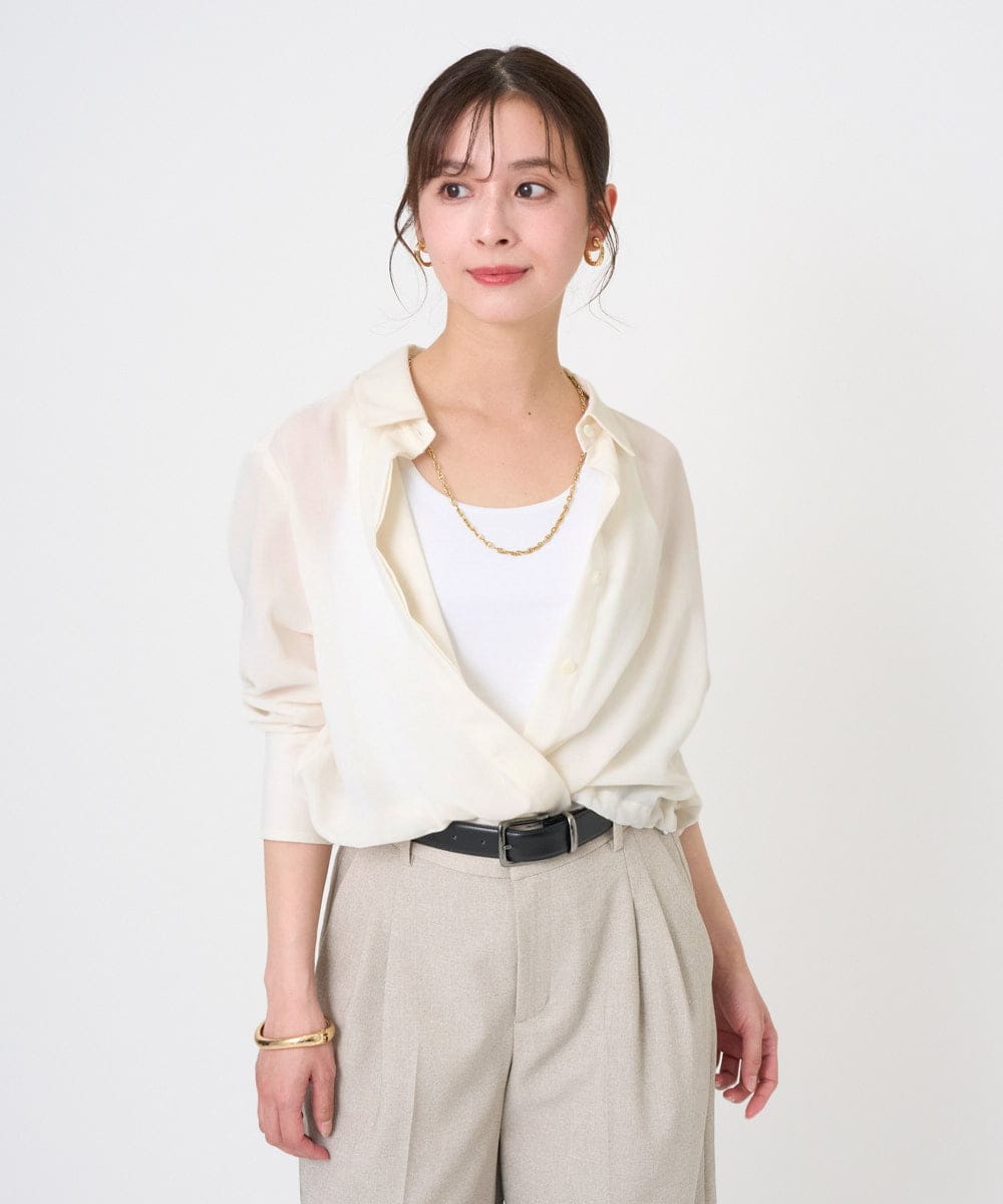 F6BGD07290 MICHEL KLEIN(小さいサイズ)(メゾン ドゥ サンク) [小さいサイズ]シアータッチ ドローストリングシャツブラウス アイボリー