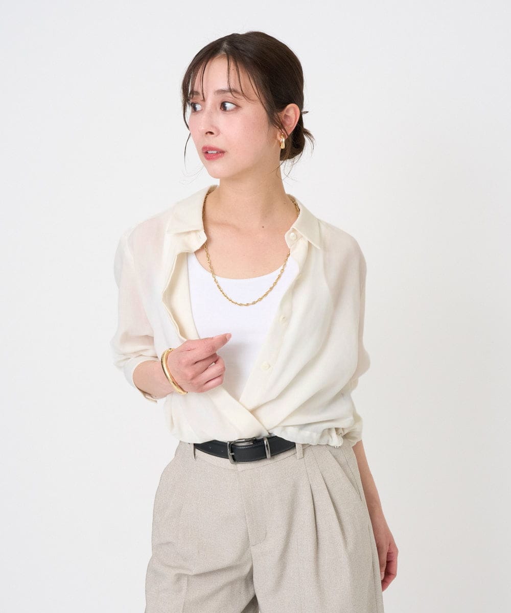 F6BGD07290 MICHEL KLEIN(小さいサイズ)(メゾン ドゥ サンク) [小さいサイズ]シアータッチ ドローストリングシャツブラウス アイボリー