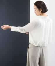 F6BGD07290 MICHEL KLEIN(小さいサイズ)(メゾン ドゥ サンク) [小さいサイズ]シアータッチ ドローストリングシャツブラウス アイボリー