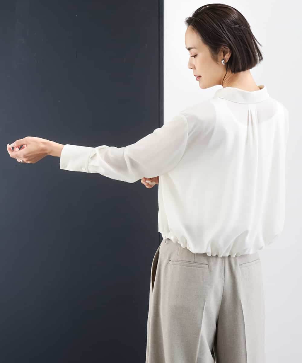 F6BGD07290 MICHEL KLEIN(小さいサイズ)(メゾン ドゥ サンク) [小さいサイズ]シアータッチ ドローストリングシャツブラウス アイボリー