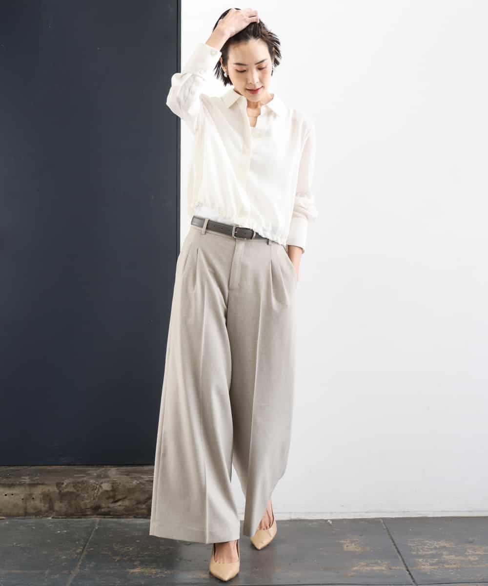 F6BGD07290 MICHEL KLEIN(小さいサイズ)(メゾン ドゥ サンク) [小さいサイズ]シアータッチ ドローストリングシャツブラウス アイボリー