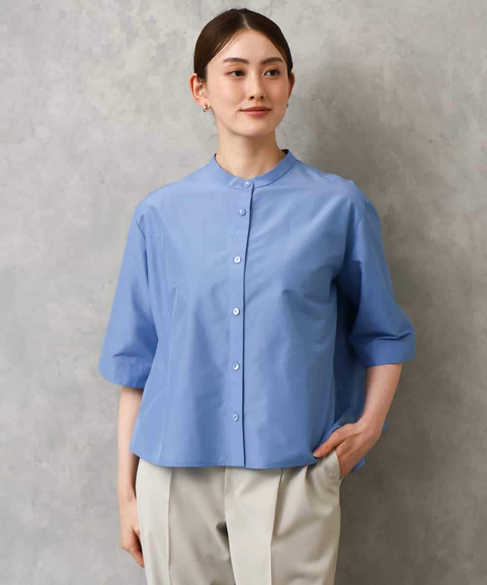 F6BGD08200 MICHEL KLEIN(小さいサイズ)(メゾン ドゥ サンク) [小さいサイズ]バンドカラーテントラインシャツ ブルー