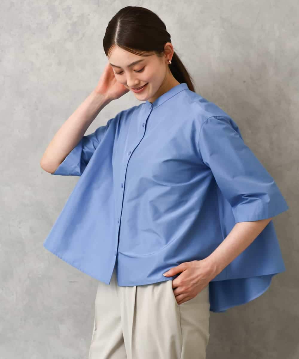 F6BGD08200 MICHEL KLEIN(小さいサイズ)(メゾン ドゥ サンク) [小さいサイズ]バンドカラーテントラインシャツ ブルー