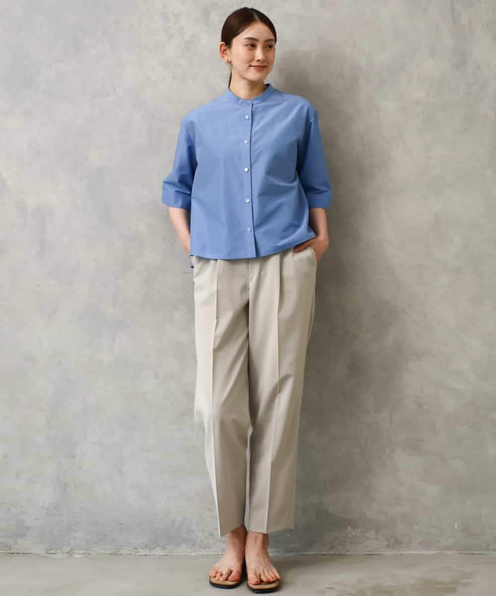 F6BGD08200 MICHEL KLEIN(小さいサイズ)(メゾン ドゥ サンク) [小さいサイズ]バンドカラーテントラインシャツ ブルー