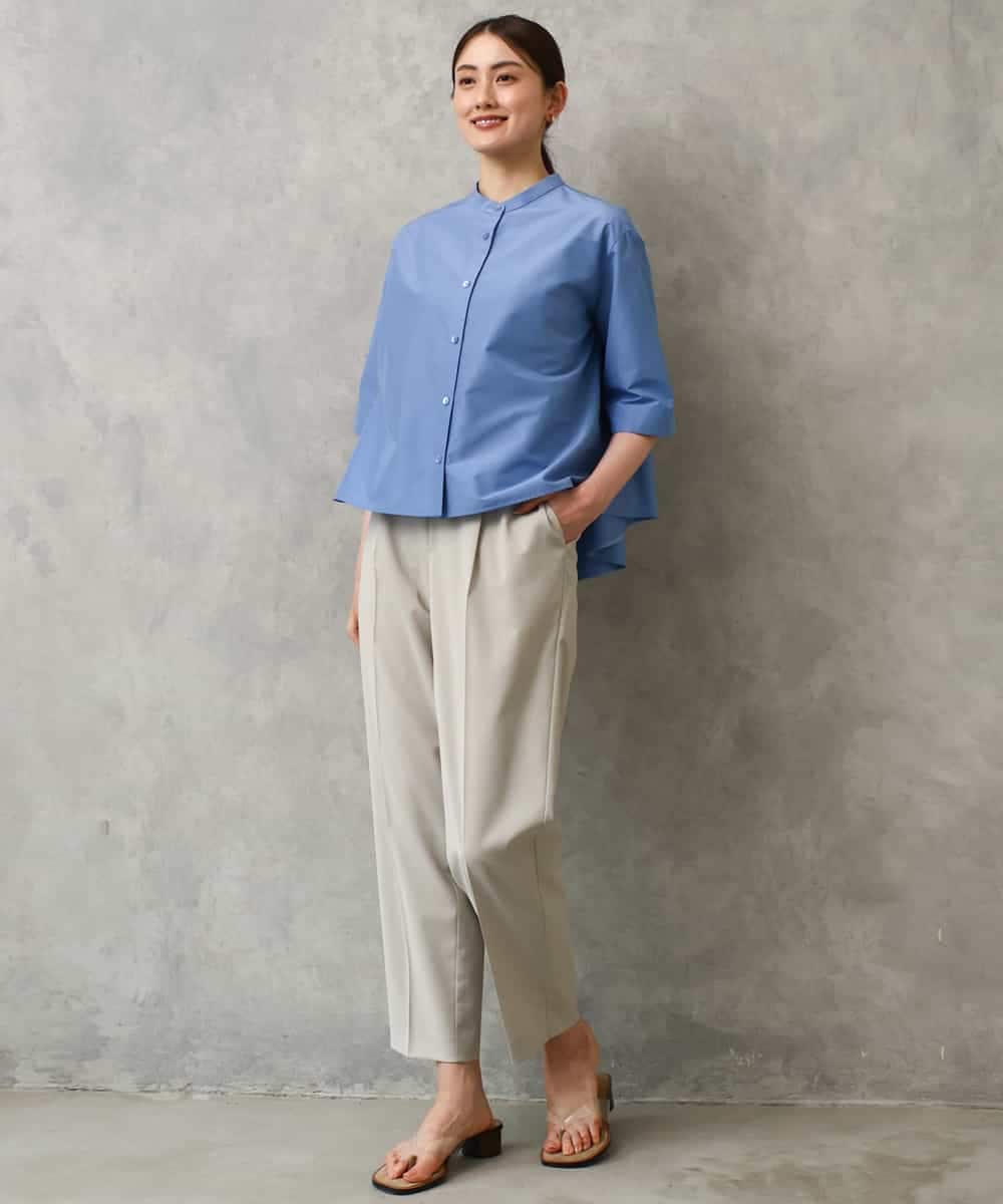 F6BGD08200 MICHEL KLEIN(小さいサイズ)(メゾン ドゥ サンク) [小さいサイズ]バンドカラーテントラインシャツ ブルー