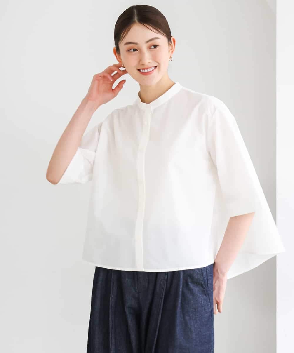 F6BGD08200 MICHEL KLEIN(小さいサイズ)(メゾン ドゥ サンク) [小さいサイズ]バンドカラーテントラインシャツ ブルー