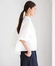 F6BGD08200 MICHEL KLEIN(小さいサイズ)(メゾン ドゥ サンク) [小さいサイズ]バンドカラーテントラインシャツ ブルー