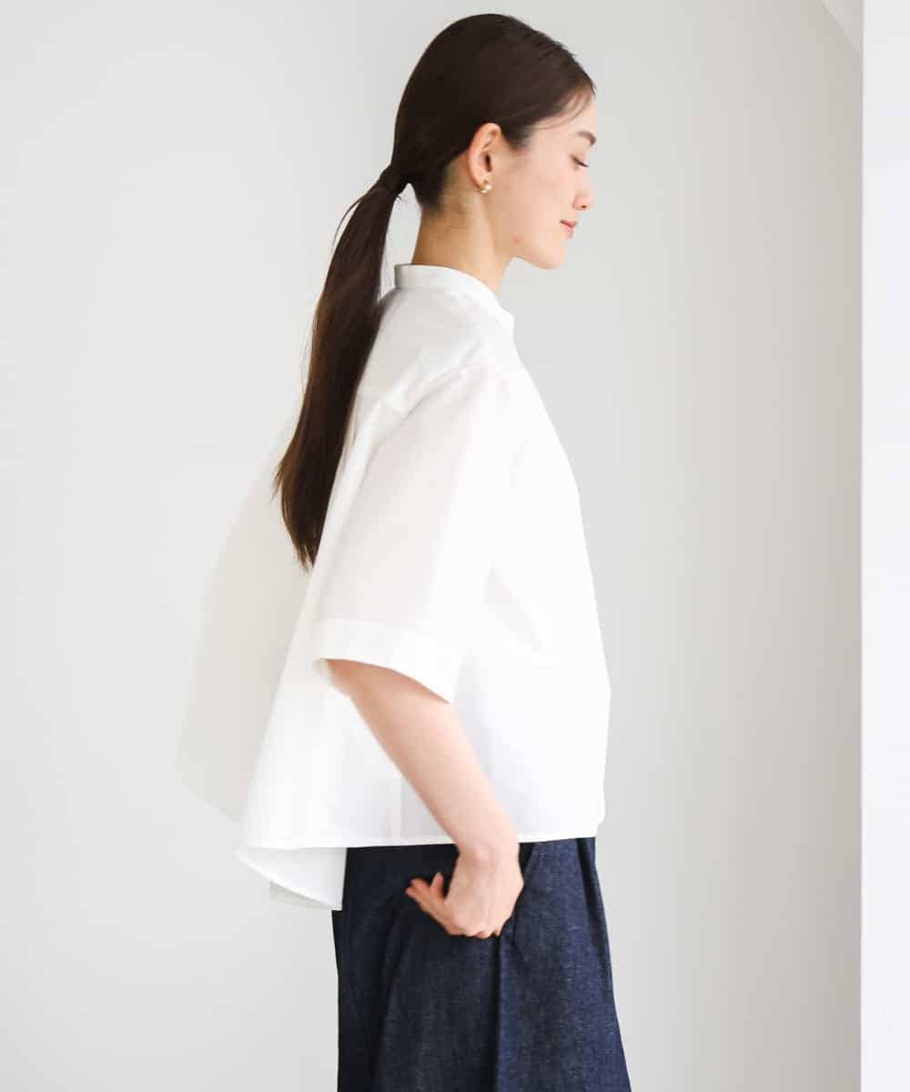 F6BGD08200 MICHEL KLEIN(小さいサイズ)(メゾン ドゥ サンク) [小さいサイズ]バンドカラーテントラインシャツ ブルー