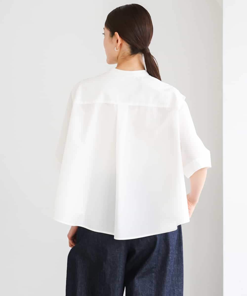 F6BGD08200 MICHEL KLEIN(小さいサイズ)(メゾン ドゥ サンク) [小さいサイズ]バンドカラーテントラインシャツ ブルー