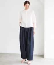 F6BGD08200 MICHEL KLEIN(小さいサイズ)(メゾン ドゥ サンク) [小さいサイズ]バンドカラーテントラインシャツ ブルー