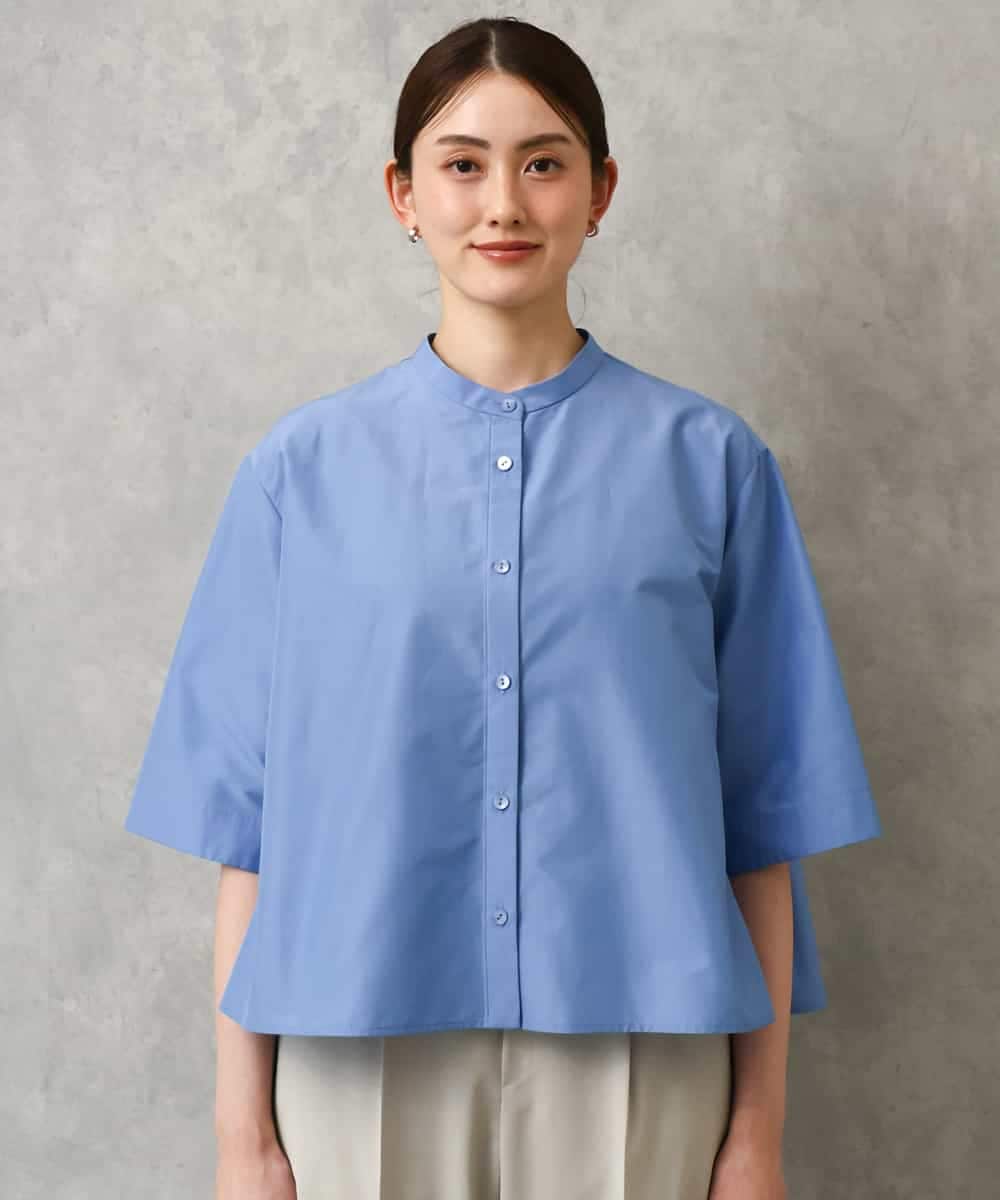 F6BGD08200 MICHEL KLEIN(小さいサイズ)(メゾン ドゥ サンク) [小さいサイズ]バンドカラーテントラインシャツ ブルー