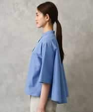 F6BGD08200 MICHEL KLEIN(小さいサイズ)(メゾン ドゥ サンク) [小さいサイズ]バンドカラーテントラインシャツ ブルー