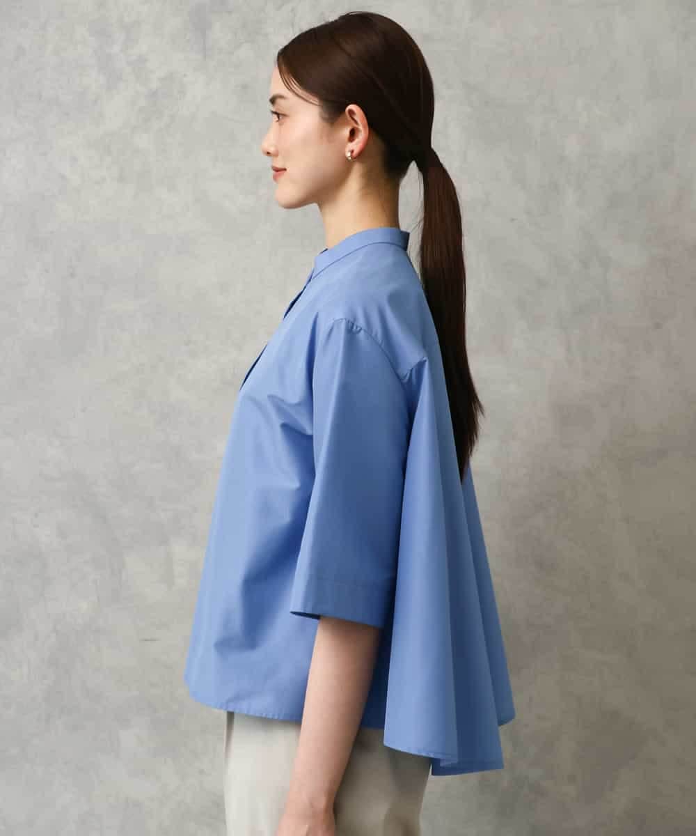 F6BGD08200 MICHEL KLEIN(小さいサイズ)(メゾン ドゥ サンク) [小さいサイズ]バンドカラーテントラインシャツ ブルー