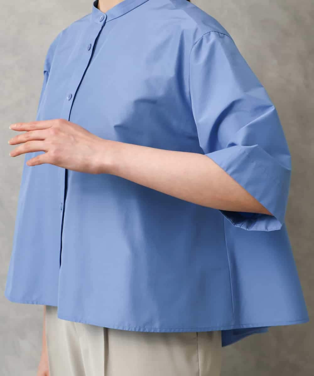 F6BGD08200 MICHEL KLEIN(小さいサイズ)(メゾン ドゥ サンク) [小さいサイズ]バンドカラーテントラインシャツ ブルー