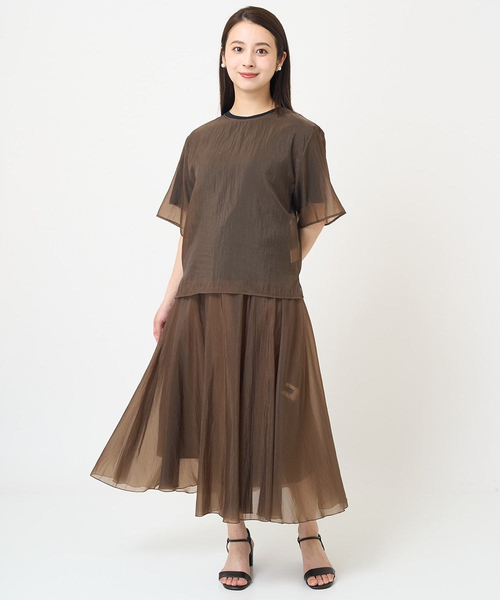 F6BGV48170 MICHEL KLEIN(小さいサイズ)(メゾン ドゥ サンク) [小さいサイズ]シアーTブラウス(2WAY/セットアップ対応) ブラウン(87)