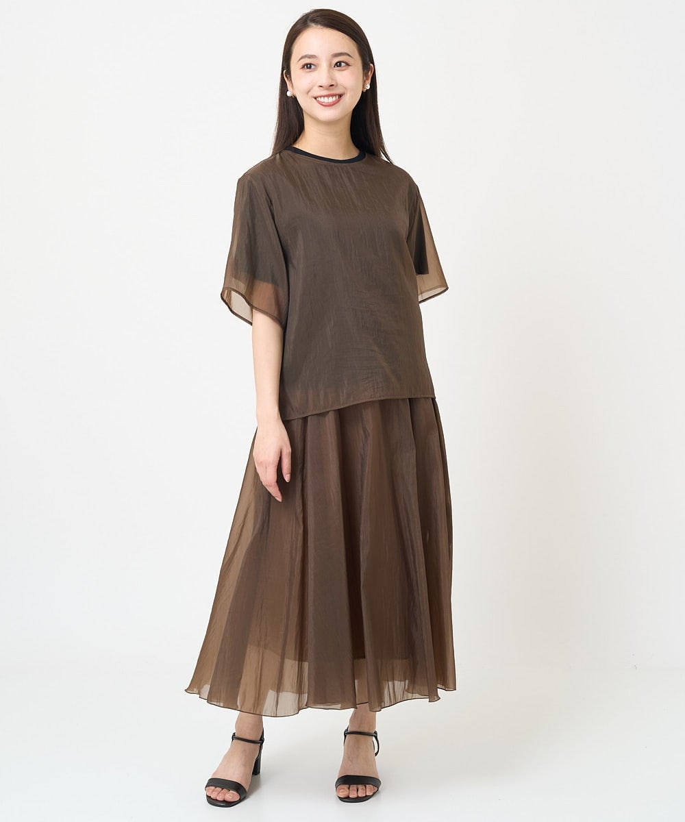 F6BGV48170 MICHEL KLEIN(小さいサイズ)(メゾン ドゥ サンク) [小さいサイズ]シアーTブラウス(2WAY/セットアップ対応) ブラウン(87)