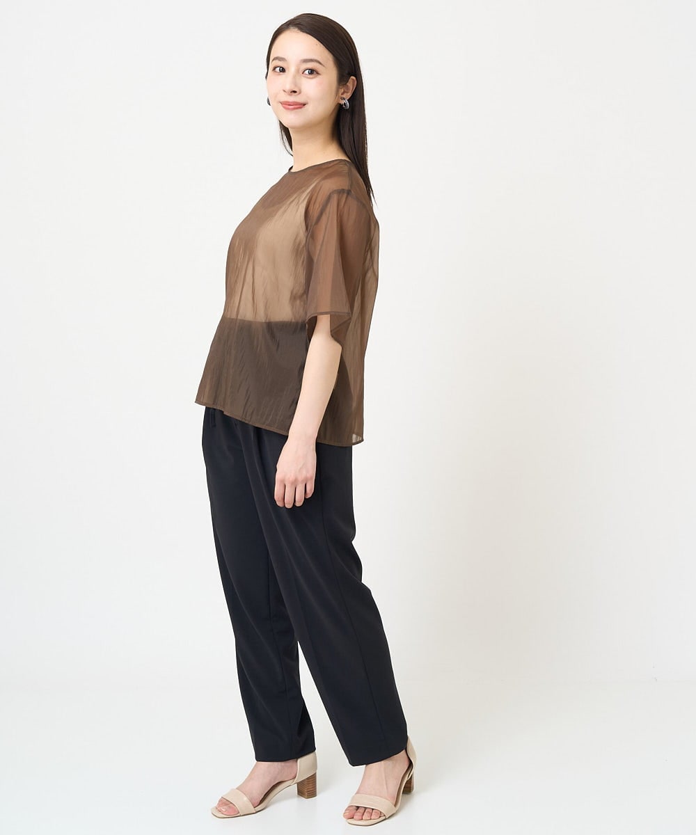 F6BGV48170 MICHEL KLEIN(小さいサイズ)(メゾン ドゥ サンク) [小さいサイズ]シアーTブラウス(2WAY/セットアップ対応) ブラウン(87)