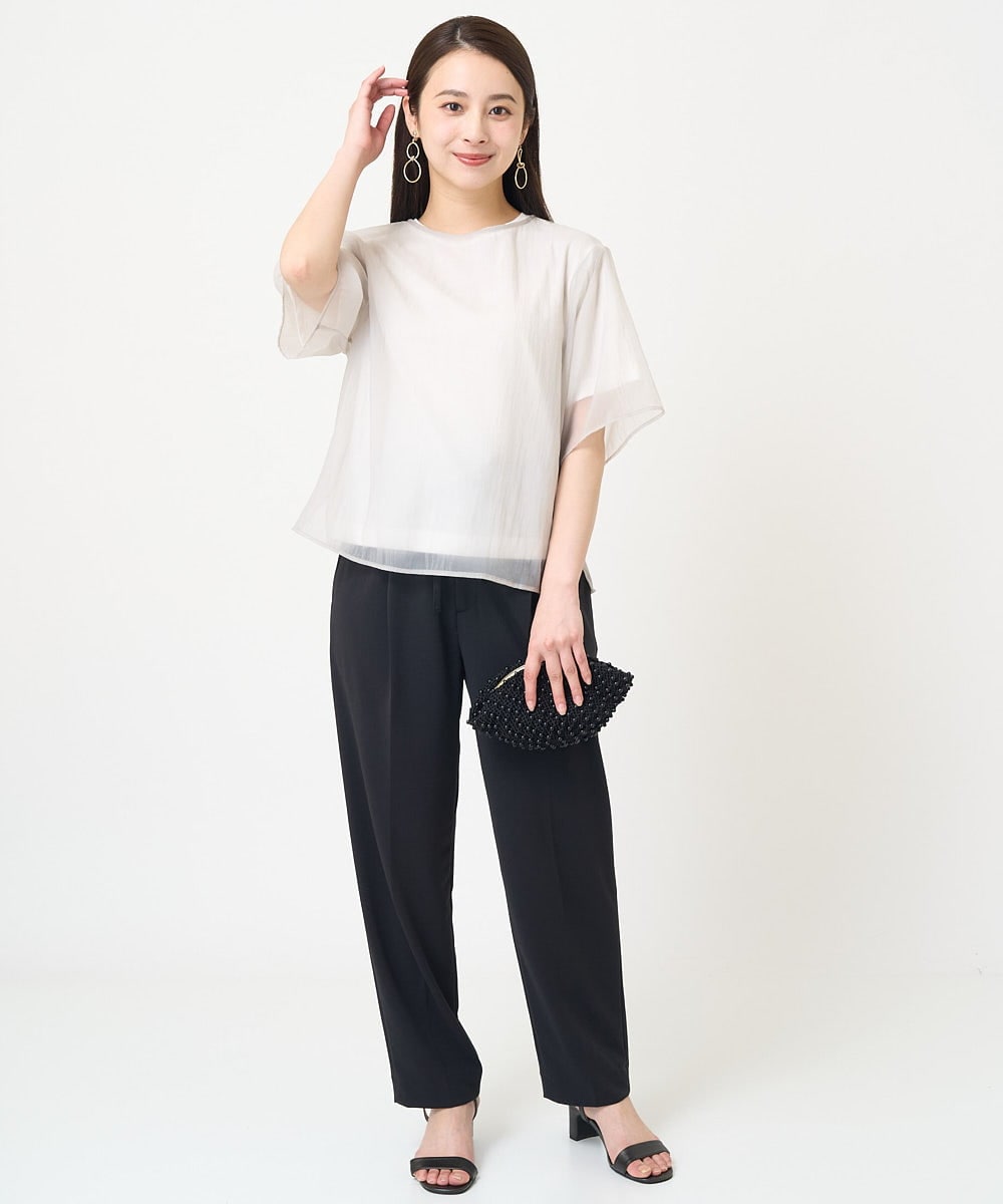 F6BGV48170 MICHEL KLEIN(小さいサイズ)(メゾン ドゥ サンク) [小さいサイズ]シアーTブラウス(2WAY/セットアップ対応) ブラウン(87)