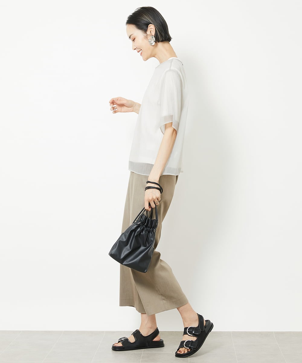 F6BGV48170 MICHEL KLEIN(小さいサイズ)(メゾン ドゥ サンク) [小さいサイズ]シアーTブラウス(2WAY/セットアップ対応) ブラウン(87)
