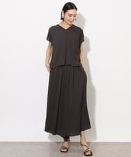 F6BHA04160 MICHEL KLEIN(小さいサイズ)(メゾン ドゥ サンク) 小さいサイズ]楊柳Vネックデザインブラウス(セットアップ対応) ブラック