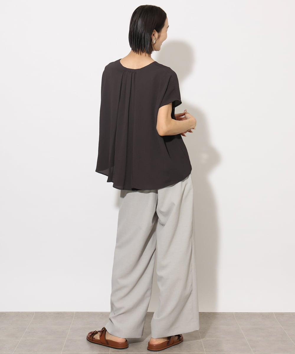 F6BHA04160 MICHEL KLEIN(小さいサイズ)(メゾン ドゥ サンク) 小さいサイズ]楊柳Vネックデザインブラウス(セットアップ対応) ブラック
