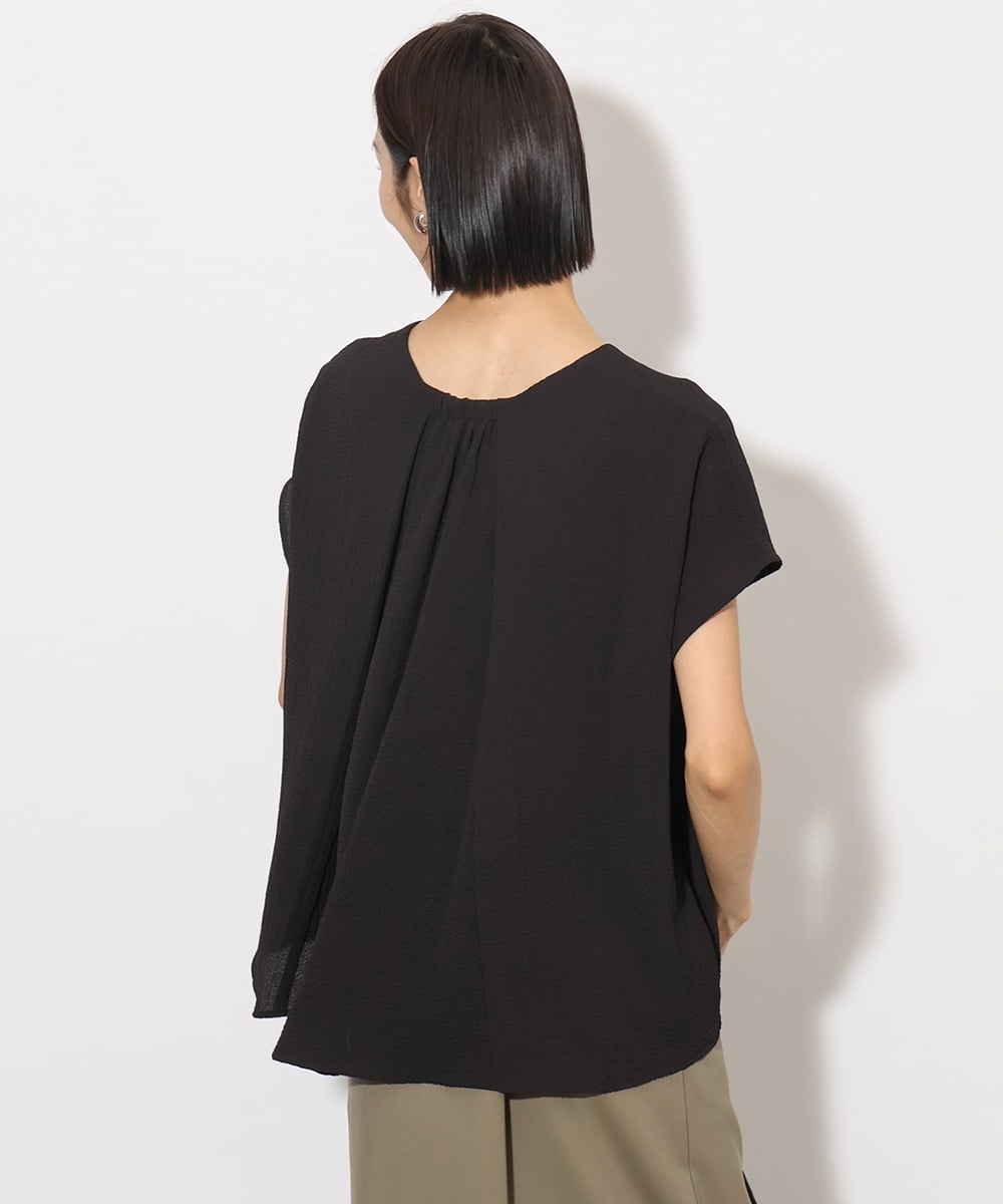 F6BHA04160 MICHEL KLEIN(小さいサイズ)(メゾン ドゥ サンク) 小さいサイズ]楊柳Vネックデザインブラウス(セットアップ対応) ブラック