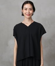 F6BHA04160 MICHEL KLEIN(小さいサイズ)(メゾン ドゥ サンク) 小さいサイズ]楊柳Vネックデザインブラウス(セットアップ対応) ブラック