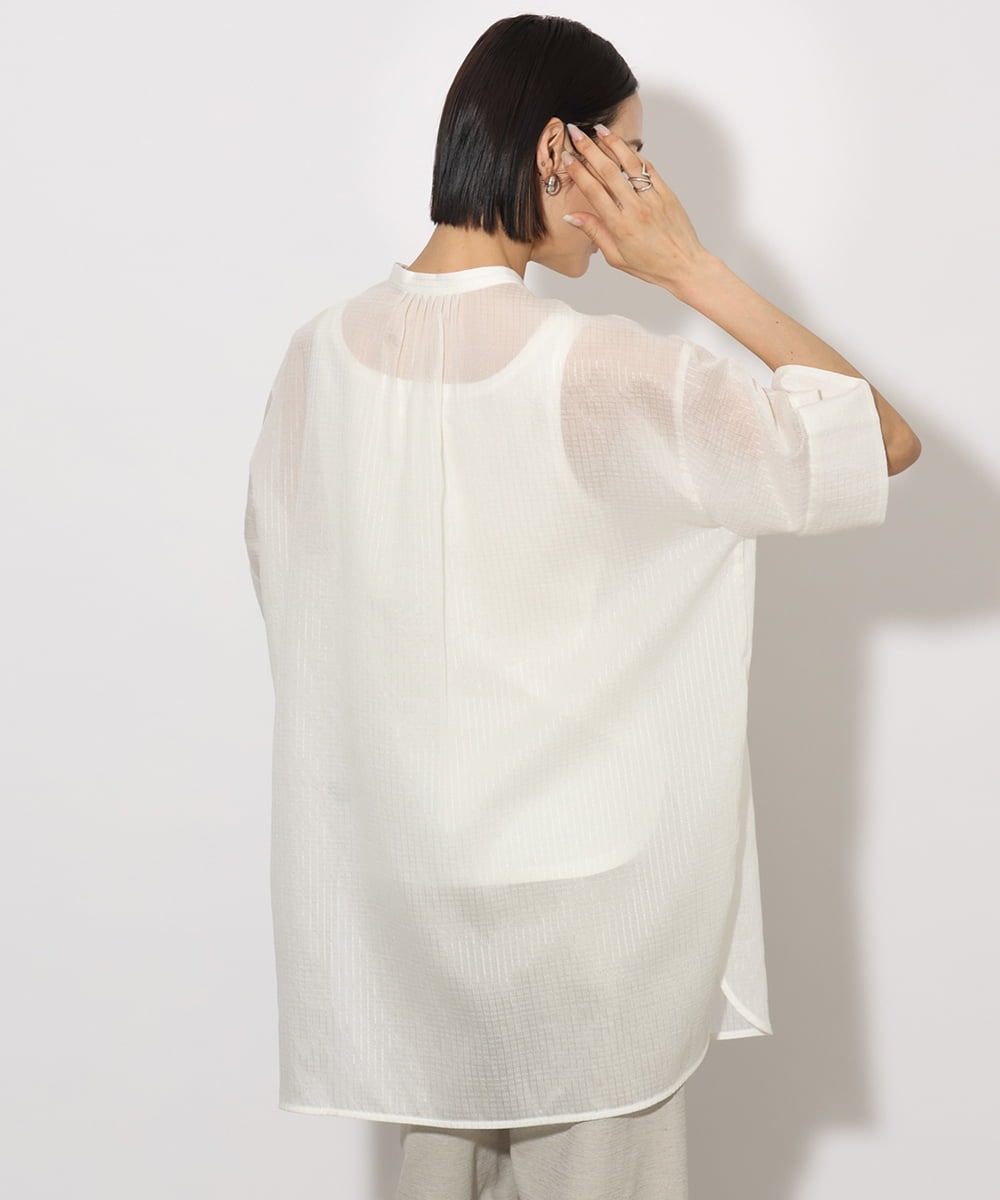 F6BHA05230 MICHEL KLEIN(小さいサイズ)(メゾン ドゥ サンク) [小さいサイズ]シアーチュニックブラウス ネイビー