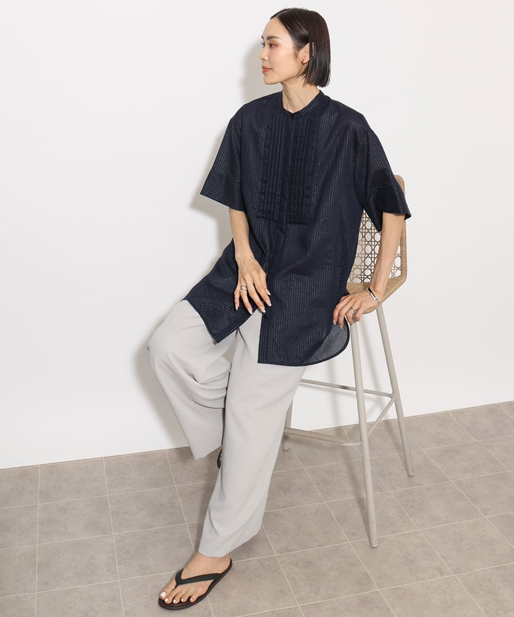F6BHA05230 MICHEL KLEIN(小さいサイズ)(メゾン ドゥ サンク) [小さいサイズ]シアーチュニックブラウス ネイビー