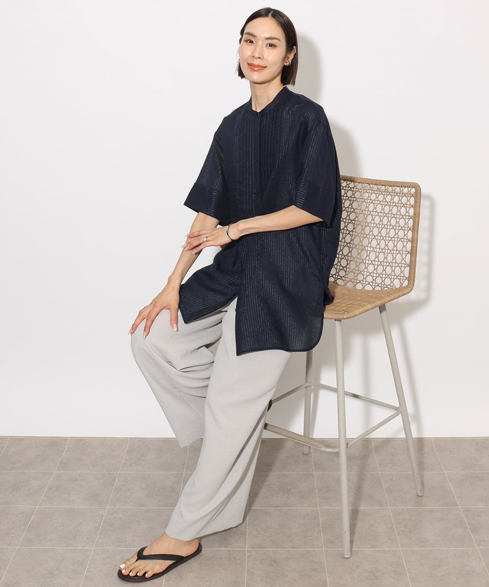 F6BHA05230 MICHEL KLEIN(小さいサイズ)(メゾン ドゥ サンク) [小さいサイズ]シアーチュニックブラウス ネイビー