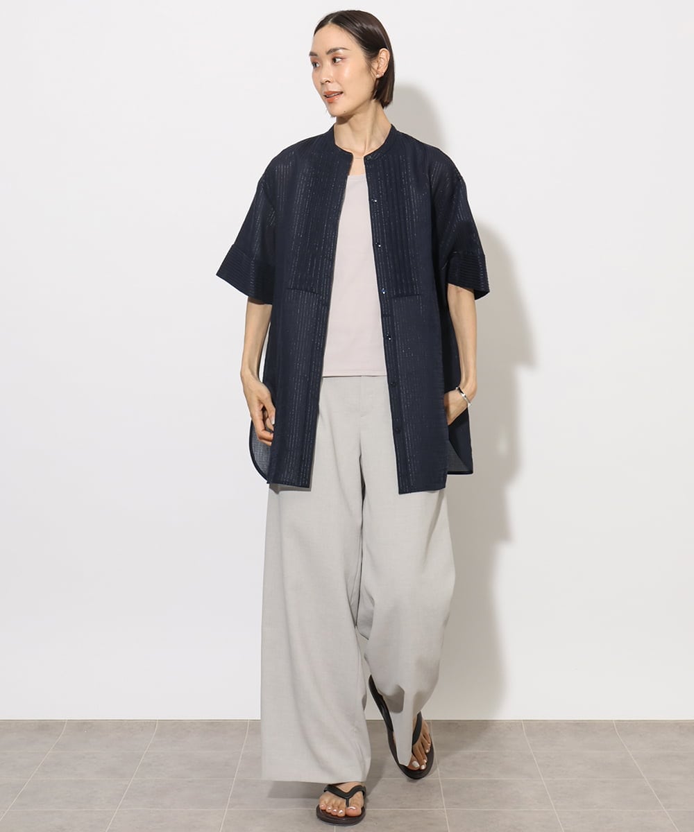 F6BHA05230 MICHEL KLEIN(小さいサイズ)(メゾン ドゥ サンク) [小さいサイズ]シアーチュニックブラウス ネイビー