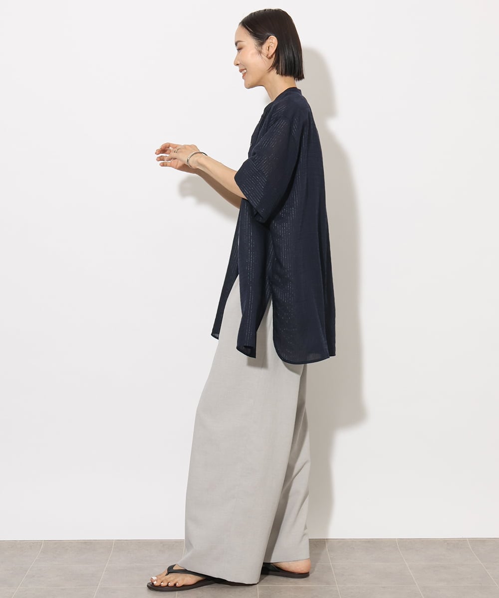 F6BHA05230 MICHEL KLEIN(小さいサイズ)(メゾン ドゥ サンク) [小さいサイズ]シアーチュニックブラウス ネイビー