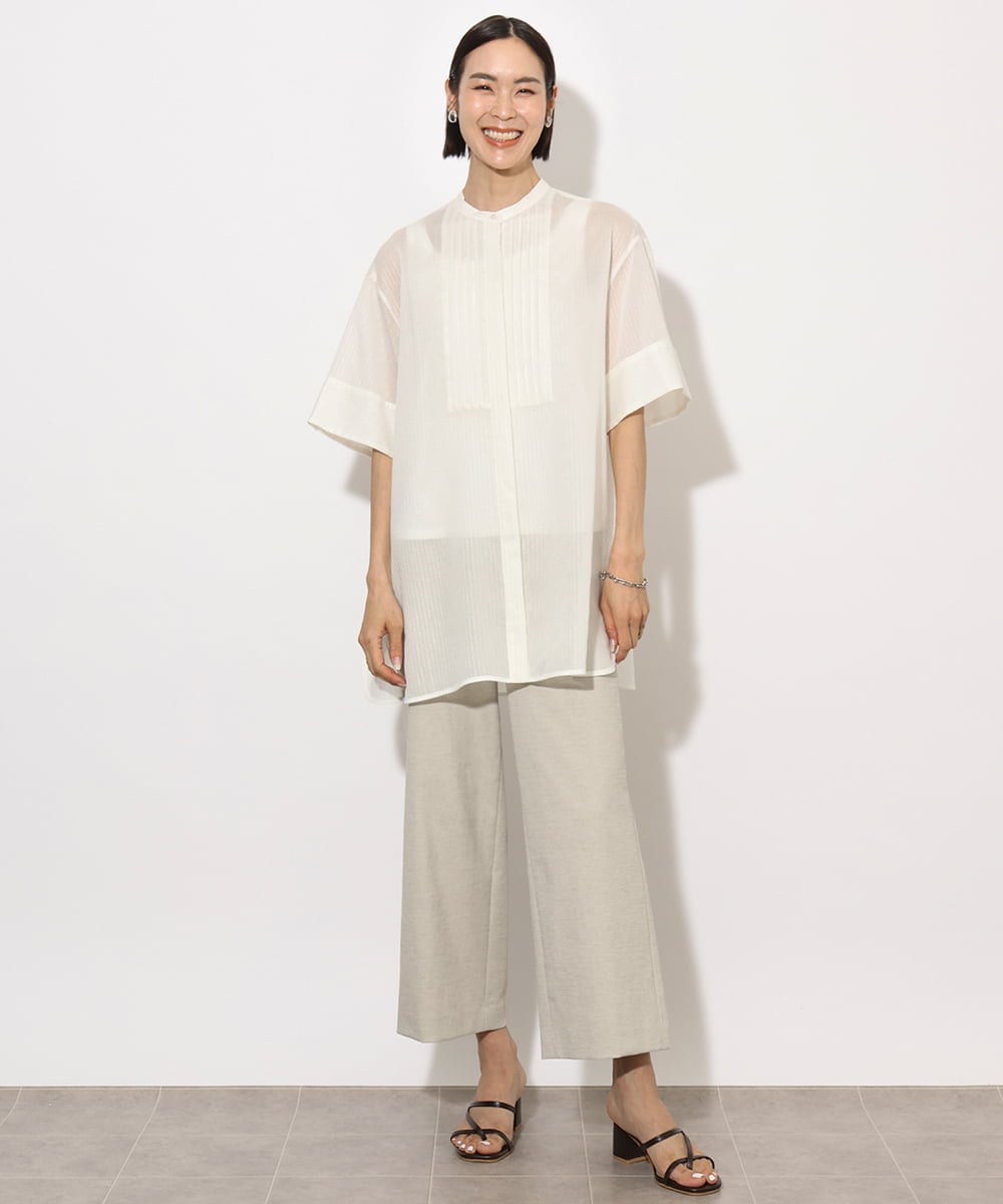 F6BHA05230 MICHEL KLEIN(小さいサイズ)(メゾン ドゥ サンク) [小さいサイズ]シアーチュニックブラウス ネイビー