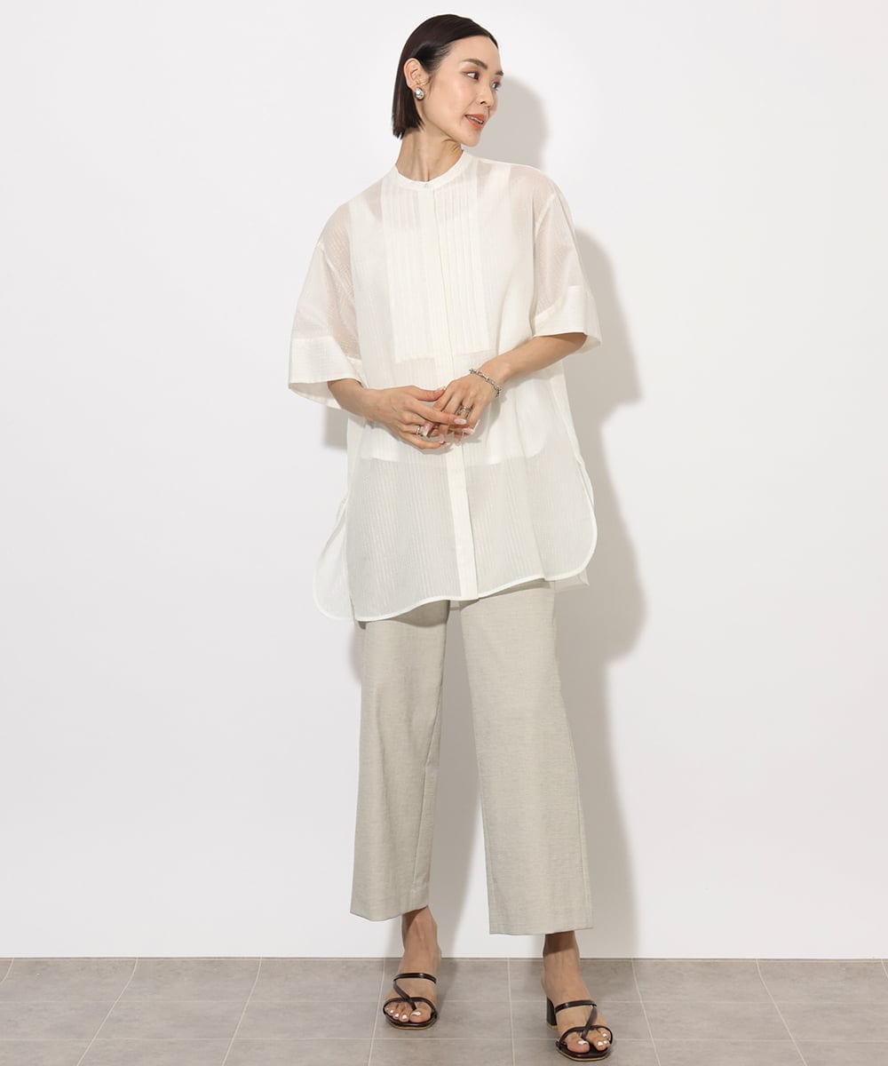 F6BHA05230 MICHEL KLEIN(小さいサイズ)(メゾン ドゥ サンク) [小さいサイズ]シアーチュニックブラウス ネイビー