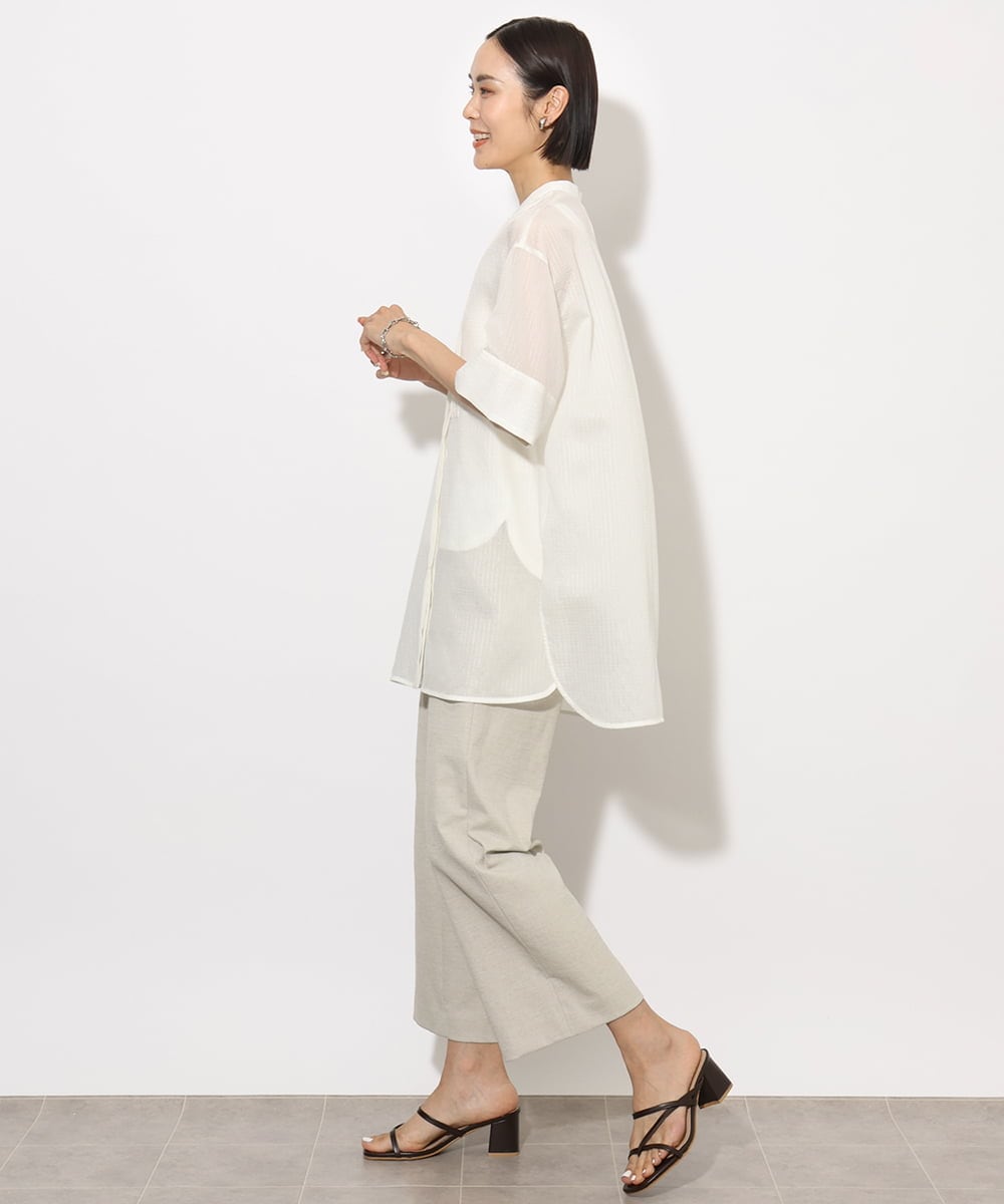 F6BHA05230 MICHEL KLEIN(小さいサイズ)(メゾン ドゥ サンク) [小さいサイズ]シアーチュニックブラウス ネイビー