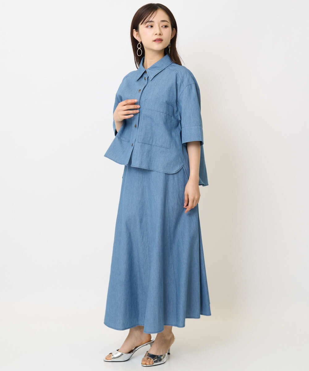 F6BHA07210 MICHEL KLEIN(小さいサイズ)(メゾン ドゥ サンク) [小さいサイズ]ライトオンスデニムシャツ(セットアップ対応) ライトブルー